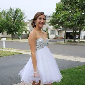White and silver formal dress
